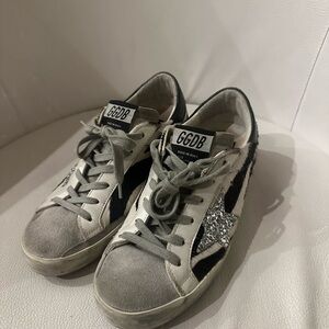 Golden Goose Gray and Black Sneakers with Silver Star